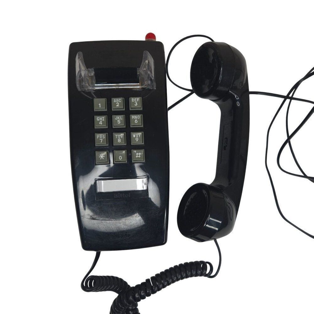 Retro Bittel Black Corded Wall Phone Telephone Push Button Dial Red Indicator Li